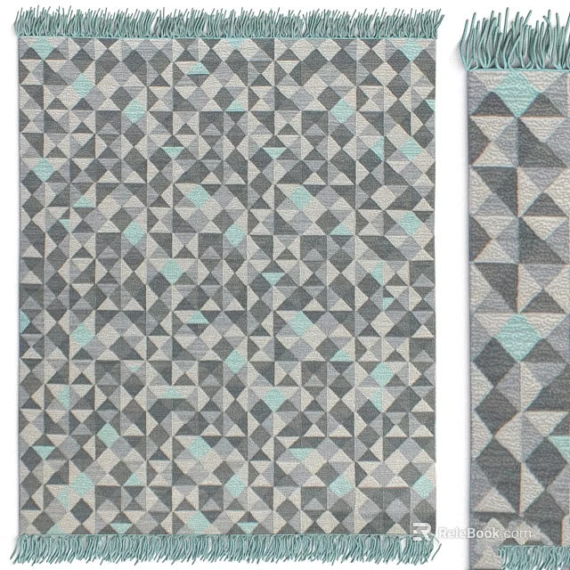 Modern Square Rug With Geometric Pattern In Gray Mint And White Colors 3d model 