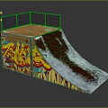 Skateboard Ramp With Colorful Graffiti Art Metal Mesh And Wooden Base For Home Use