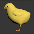Cute Plump Yellow Chick 3D Model With Black Eyes And Orange Beak And Feet