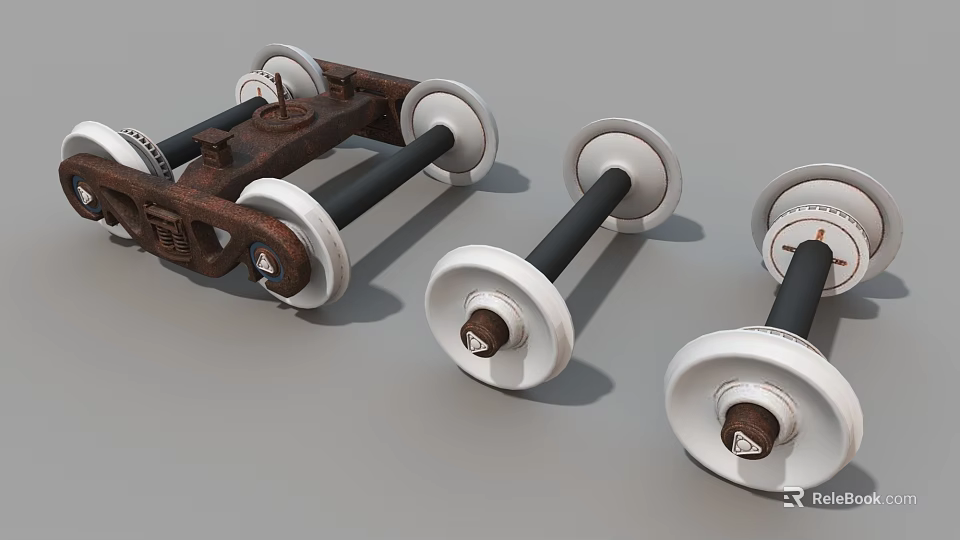Rusted Metal Wheels And Axles As Key Industrial Equipment Components 3d model 