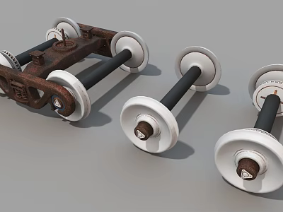 Rusted Metal Wheels And Axles As Key Industrial Equipment Components 3d model