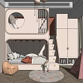 Cozy Modern Kids Room With Bed Storage Steps Pink Teepee Tent Round Rug And Sofa