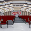 Modern Conference Room Featuring Rows of Comfortable Chairs and Front Large Digital Screen