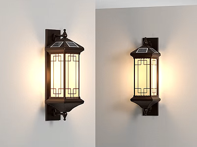 Chinese Style Wall Sconces With Black Frame White Glass Red Geometric Patterns Illuminated 3d model