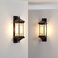 Chinese Style Wall Sconces With Black Frame White Glass Red Geometric Patterns Illuminated