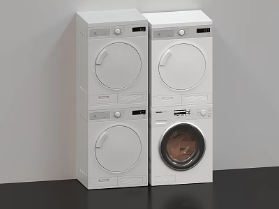 Modern White Stacked Washing Machines With Round Doors And Control Panels Design 3d model