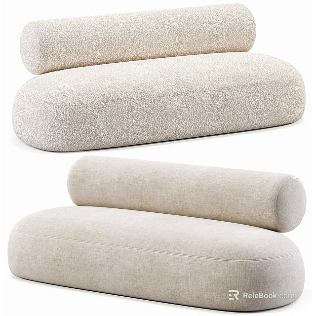 Modern Minimalist Beige Upholstered Sectional Sofa With Curved Cushions And Rounded Armrests 3d model 