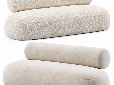 Modern Minimalist Beige Upholstered Sectional Sofa With Curved Cushions And Rounded Armrests 3d model