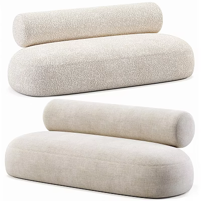 Modern Minimalist Beige Upholstered Sectional Sofa With Curved Cushions And Rounded Armrests 3d model