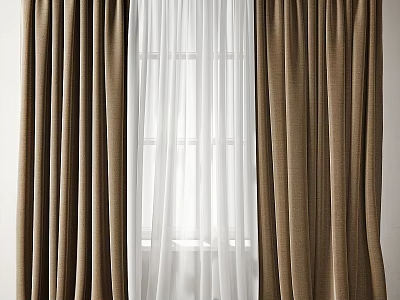 Brown Light Blocking Curtains With White Sheer Panel For Window Decoration 3d model