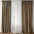 Brown Light Blocking Curtains With White Sheer Panel For Window Decoration 3d model