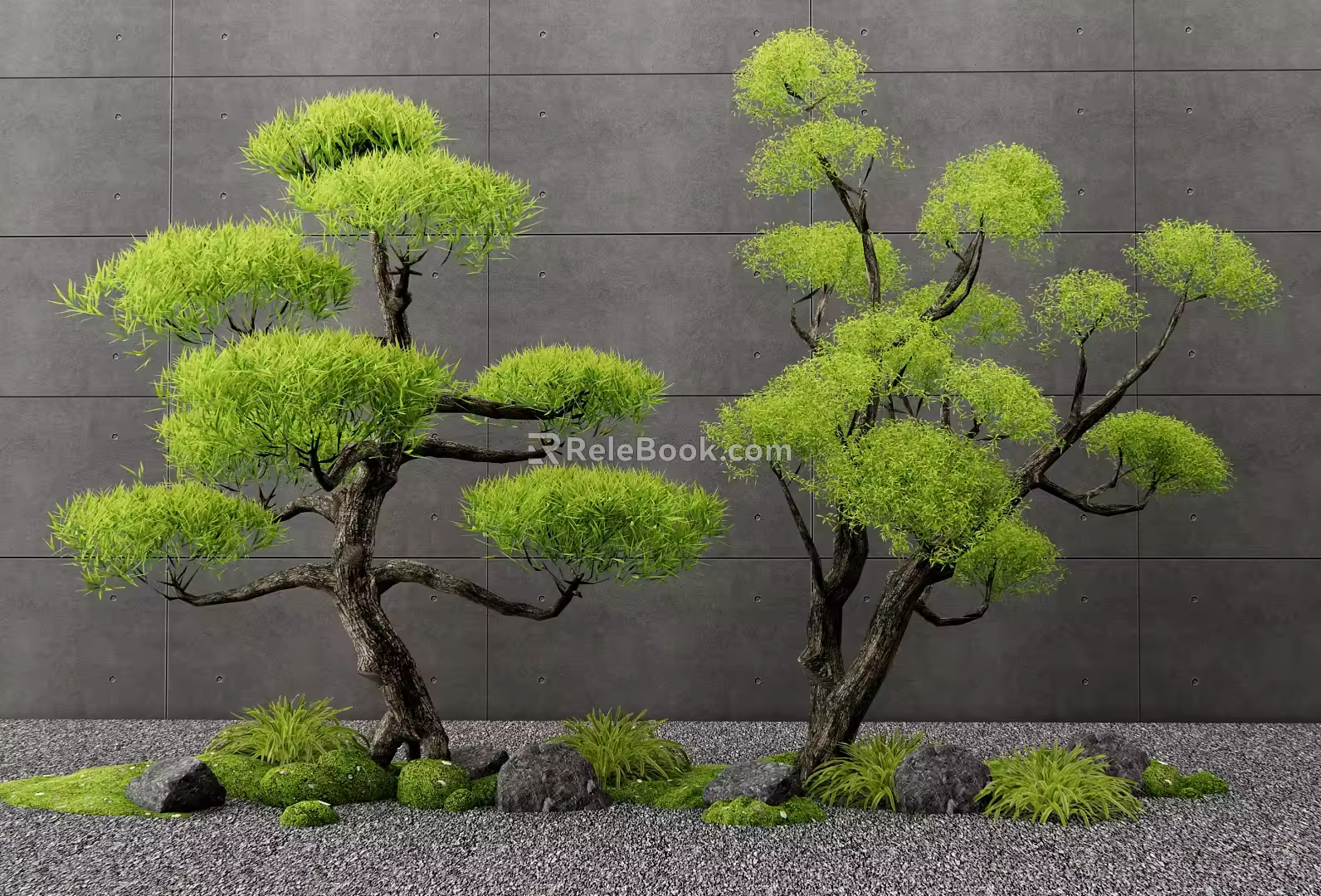 New Chinese Style Pine Tree Lohan Pine Old Pile Landscape Tree Arbor Moss Stone Landscape Tree 3d model
