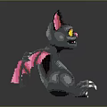 Pixel Art Style Bat Character With Black Body Pink Wings And Yellow Eyes