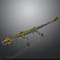 White and Orange Dragon Sculpture With Yellow Claws Manes And Slender Body On Dark Background
