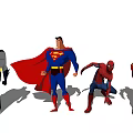 Batman Superman Spiderman and Iron Man Cartoon Superhero Characters in Action Poses