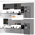 Modern Kitchen Interior With Gray Integrated Upper And Lower Cabinets And Appliances