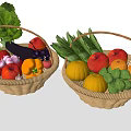 Two Woven Baskets Filled With Fresh Assorted Vegetables Including Tomatoes Eggplants And Leafy Greens