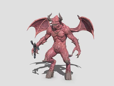 Game Movie Character Red Demon With Horns Wings And Weapon 3d model
