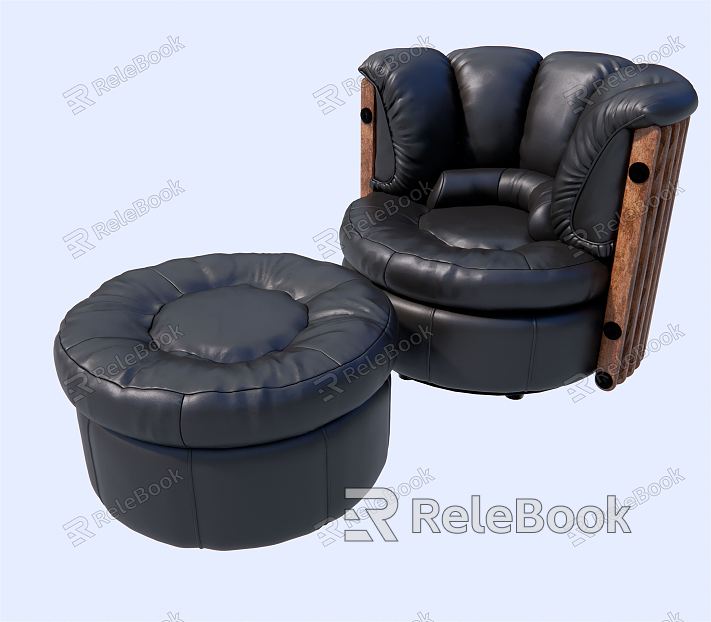 Modern Single Sofa Black Leather Single Sofa Sofa Stool model