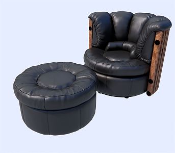 Modern Single Sofa Black Leather Single Sofa Stool 3d model