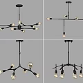 Modern Unique Shaped Chandeliers With Black Frame Multiple Bulbs And Designs 3d model