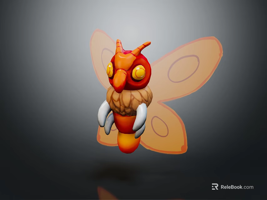 Cartoon Fantasy Creature Character With Orange Body Yellow Eyes White Claws And Spotted Butterfly Wings 3d model 