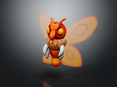 Cartoon Fantasy Creature Character With Orange Body Yellow Eyes White Claws And Spotted Butterfly Wings 3d model