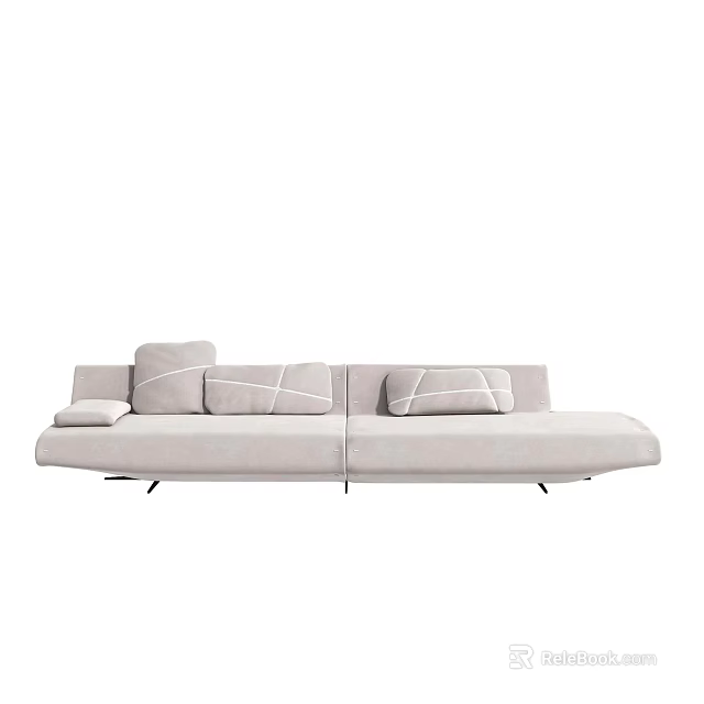 Modern Minimalist Sectional Sofa in Light Gray with Soft Cushions and Metal Base 3d model 