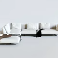 White Modern L shaped Sectional Sofa With Plush Cushions Side Table And Ottoman 3d model