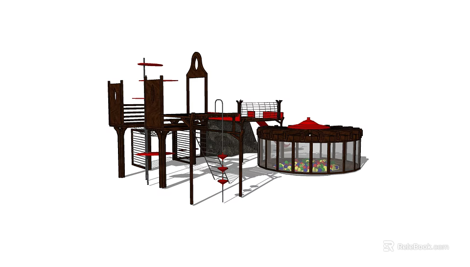 Outdoor Playground Equipment With Climbing Structure Slide Tower And Ball Pit Area 3d model 