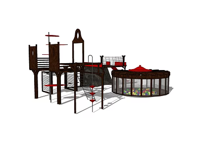Outdoor Playground Equipment With Climbing Structure Slide Tower And Ball Pit Area 3d model