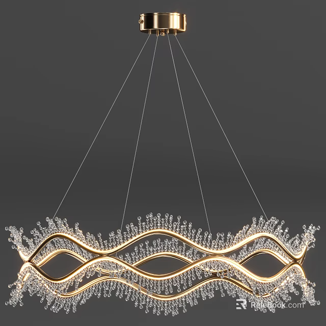 Elegant Crystal Chandelier With Wave Design And Hanging Decorative Crystals 3d model 