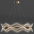 Elegant Crystal Chandelier With Wave Design And Hanging Decorative Crystals