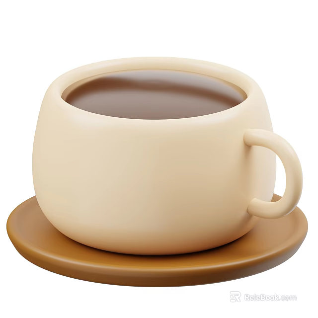 Beige Ceramic Cup Filled With Brown Hot Beverage On Brown Saucer 3d model 
