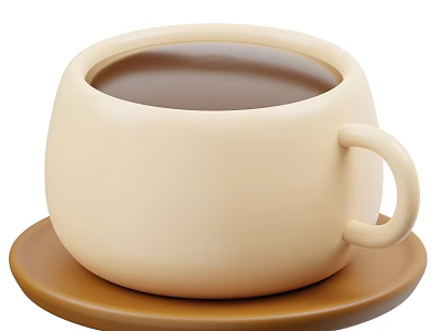 Beige Ceramic Cup Filled With Brown Hot Beverage On Brown Saucer 3d model