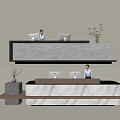 Modern Reception Desk Design With Marble Countertop Receptionists Computers And Decorative Plants 3d model