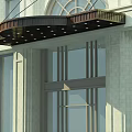 Decorative Brown Awning For Building Entrance With Exterior Lights And Metal Frame