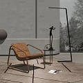 Modern Brown Leisure Chair With Metal Frame And Small Round Table Floor Lamp