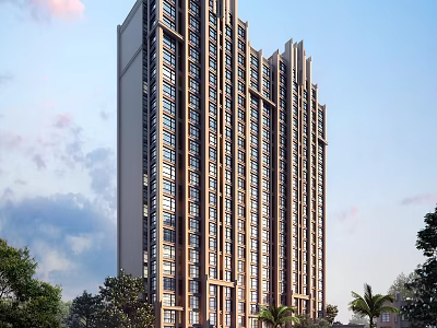 Modern High Rise Residential Building With Glass Windows And Surrounding Trees 3d model