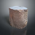 Natural Rustic Wooden Stone Tree Stump Stool With Bark Texture And Rough Solid Surface
