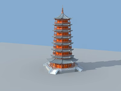 Traditional Multi story Pagoda Architectural Design With Orange Gray Roof And Base Platform 3d model