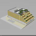 Modern Terraced Building With Yellow Facade Multi Level Green Roof Terraces
