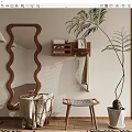 Middle-ancient full-body mirror shoe-changing stool 3d model