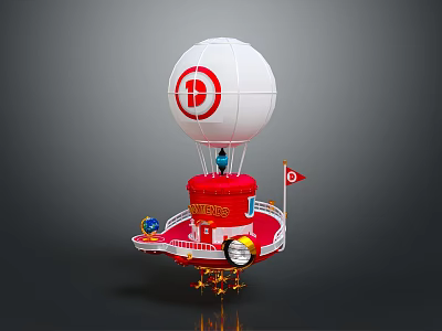 Target Logo Hot Air Balloon With Red Base Small Flag And Clock Structure 3d model
