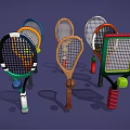 Colorful Tennis Rackets With Different Styles And Tennis Balls As Sports Equipment