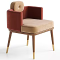 Modern Red And Beige Velvet Dining Chair With Armrest Wooden Legs And Golden Accents
