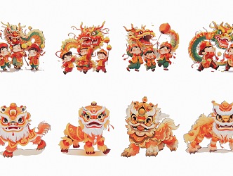 Dragon and Lion Cartoon Dance 3d model