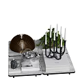 Elegant Decorative Ornament Set With Fan Shaped Glass Sphere Candle Holder White Candles And Books