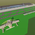Airport Terminal Building Design With Large Glass Facade Road Layout And Airplane Model