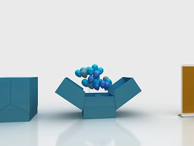 Opening and Coperating Gift Box Flying Balloon Gift Box Opening and Coperating Blue Balloon Yi Labao Blue Flying Balloon Gift Box 3d model